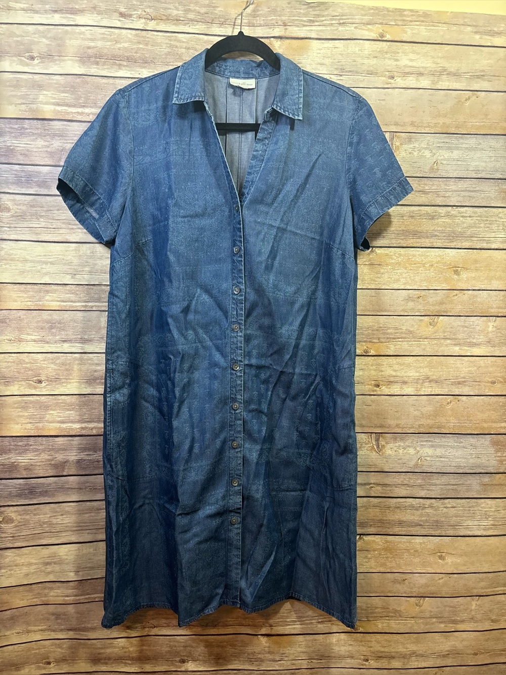 J Jill Denim Womens Medium Chambray Shirt Dress Print Button Front Blue